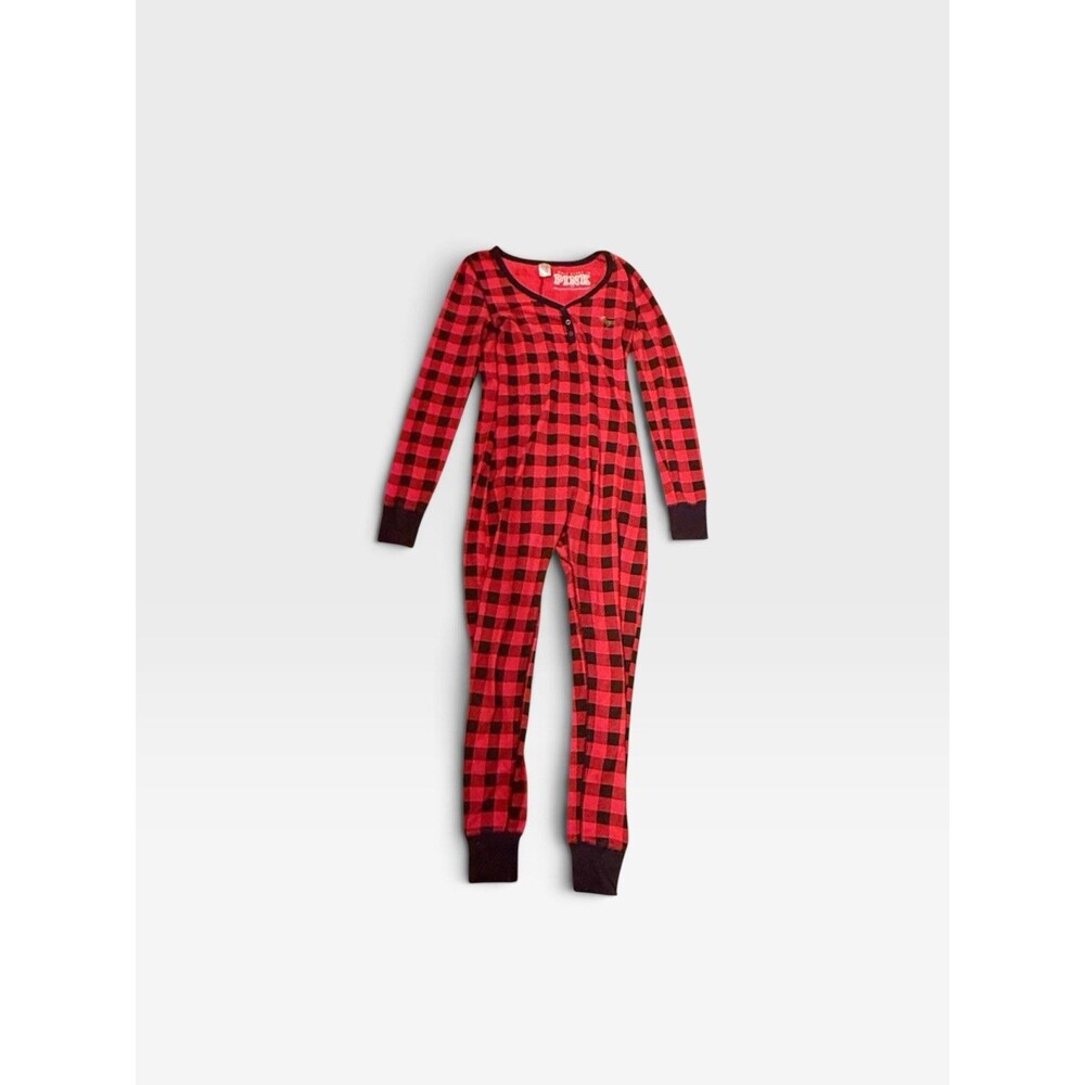 PINK VICTORIA SECRET Buffalo Check Thermal One-Piece Small Holiday